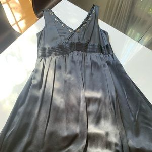 Silk like black V neck dress with rinestone bling detail